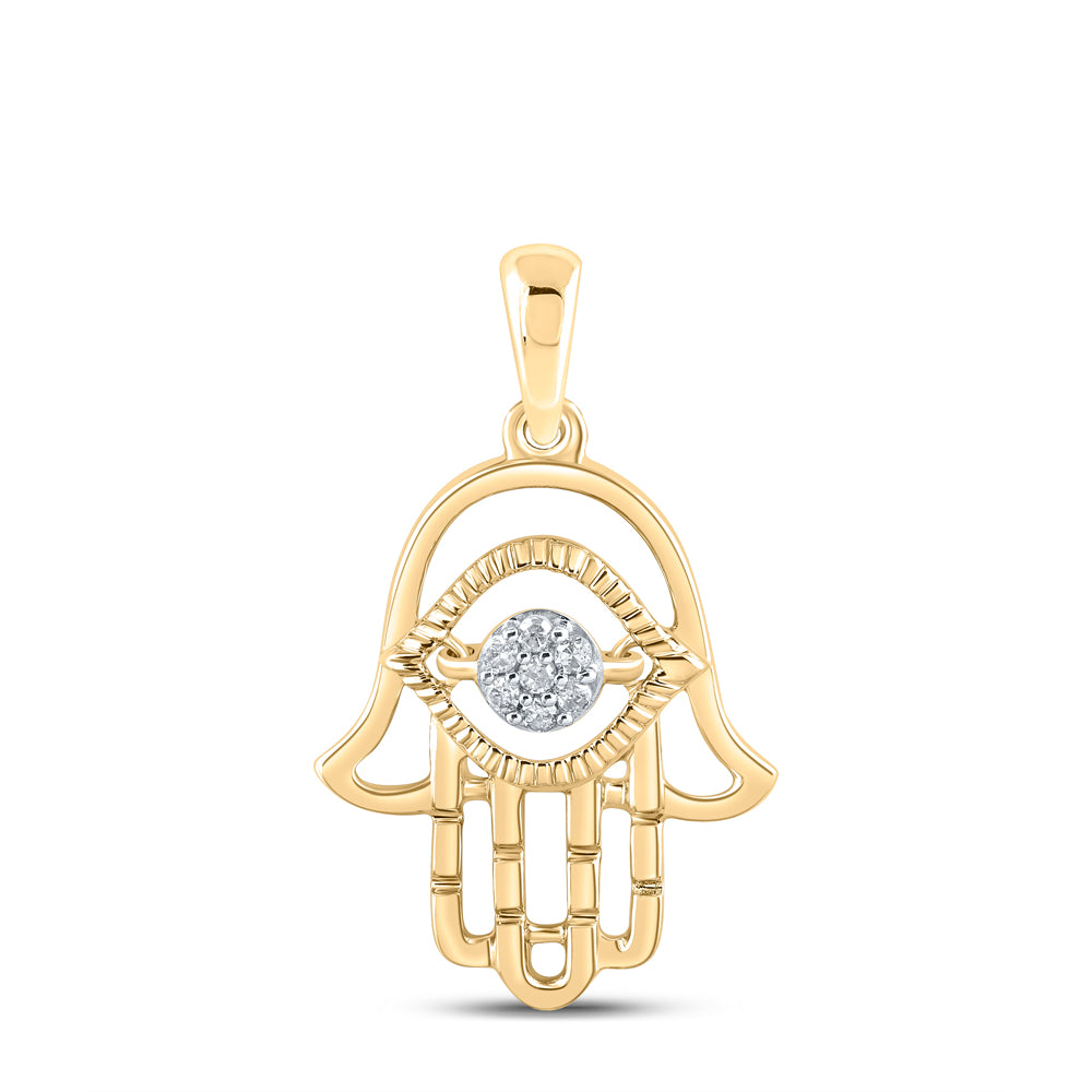 10kt Yellow Gold Women's Diamond Hamsa Fashion Pendant 1/20 ctw - view 2