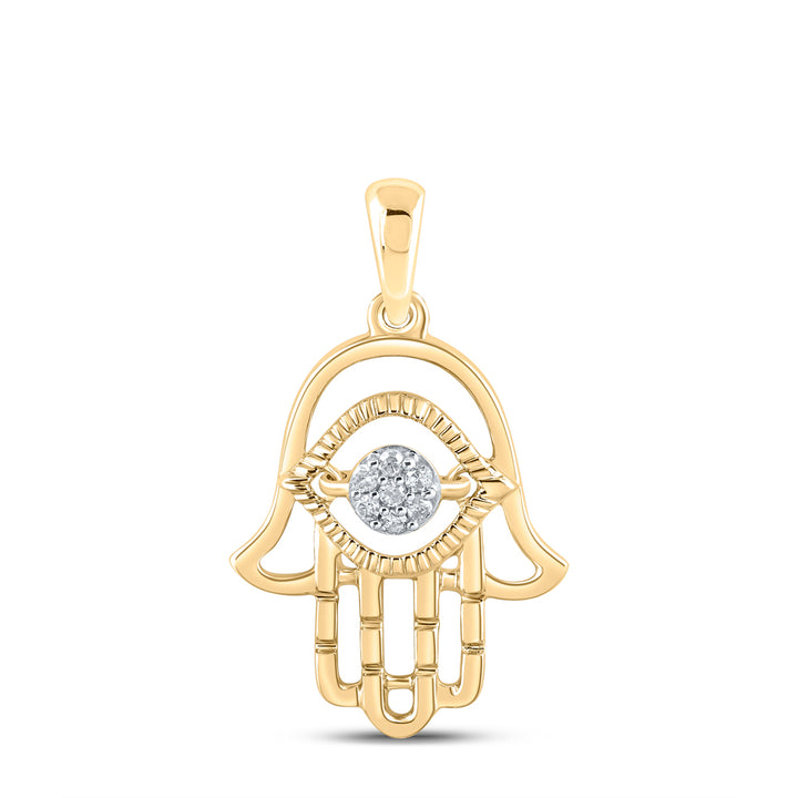 10kt Yellow Gold Women's Diamond Hamsa Fashion Pendant 1/20 ctw - view 2