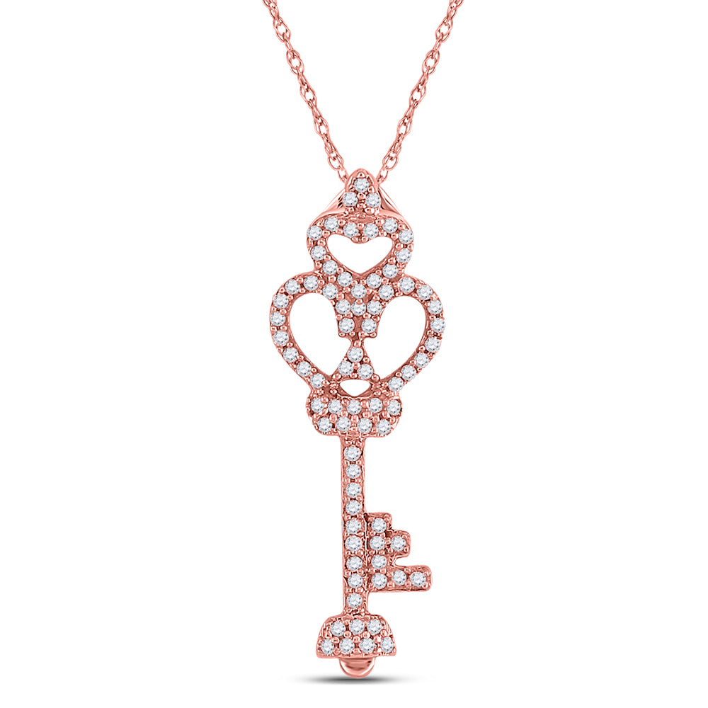 10kt Rose Gold Women's Diamond Trefoil Heart Key Pendant 1/5 ctw - view 2