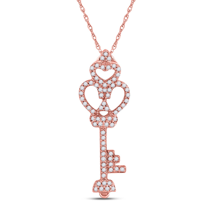 10kt Rose Gold Women's Diamond Trefoil Heart Key Pendant 1/5 ctw - view 2
