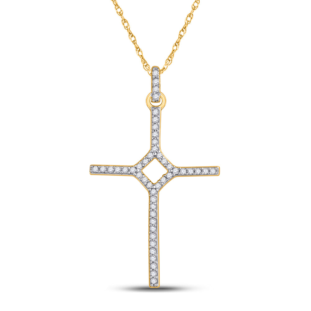 10kt Yellow Gold Women's Diamond Cross Faith Pendant 1/6 ctw