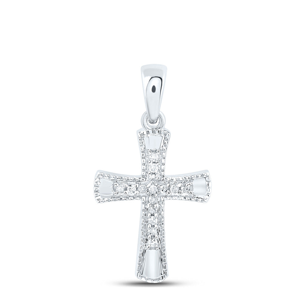 10kt White Gold Women's Diamond Small Flared Cross Pendant 1/10 ctw
