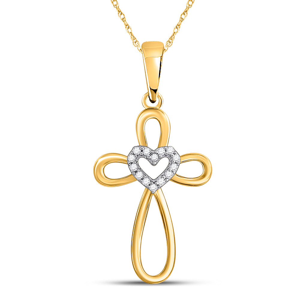 10kt Yellow Gold Women's Diamond Cross Pendant 1/10 ctw