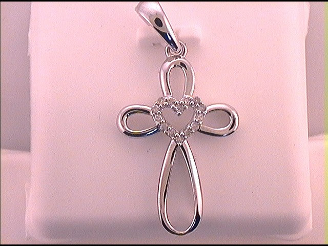 10kt White Gold Women's Diamond Cross Pendant 1/10 ctw