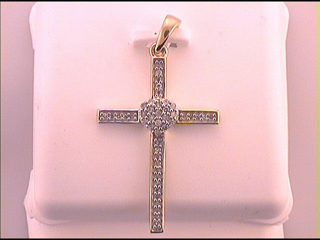 10kt Yellow Gold Women's Diamond Cross Pendant 1/5 ctw