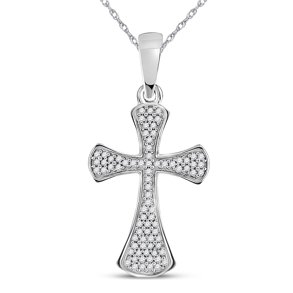 10kt White Gold Women's Diamond Cross Faith Pendant 1/4 ctw