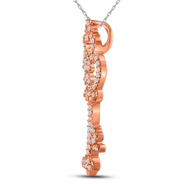 10kt Rose Gold Women's Round Diamond Trefoil Key Pendant 1/5 ctw
