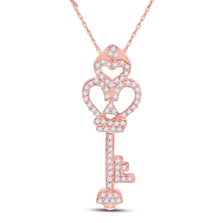 10kt Rose Gold Women's Round Diamond Trefoil Key Pendant 1/5 ctw - view 3