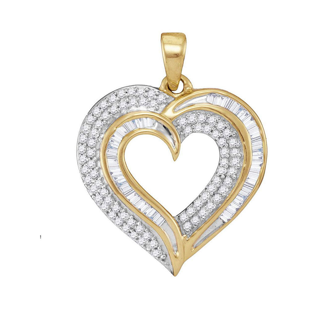 10kt Yellow Gold Women's Baguette Diamond Heart Pendant 3/8 ctw