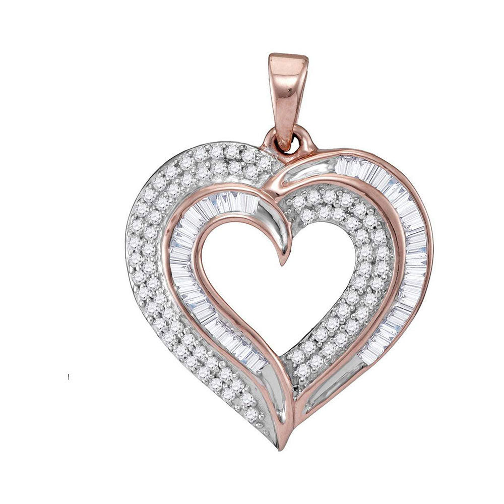 10kt Rose Gold Women's Baguette Diamond Heart Pendant 3/8 ctw