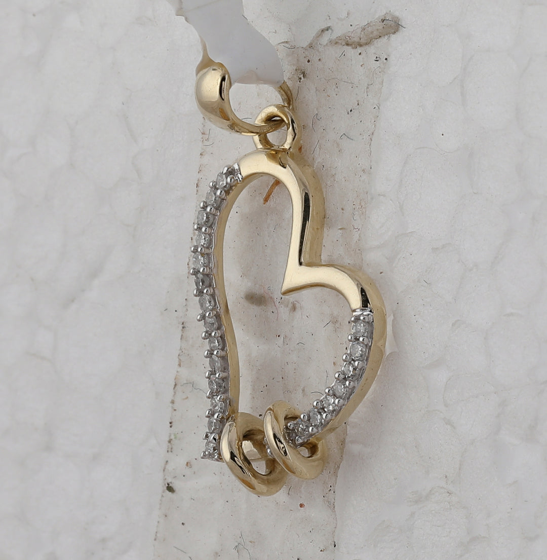 10kt Yellow Gold Women's Round Diamond Heart Pendant 1/10 ctw
