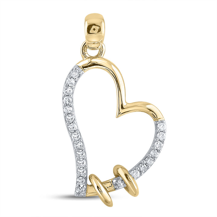 10kt Yellow Gold Women's Round Diamond Heart Pendant 1/10 ctw - view 2