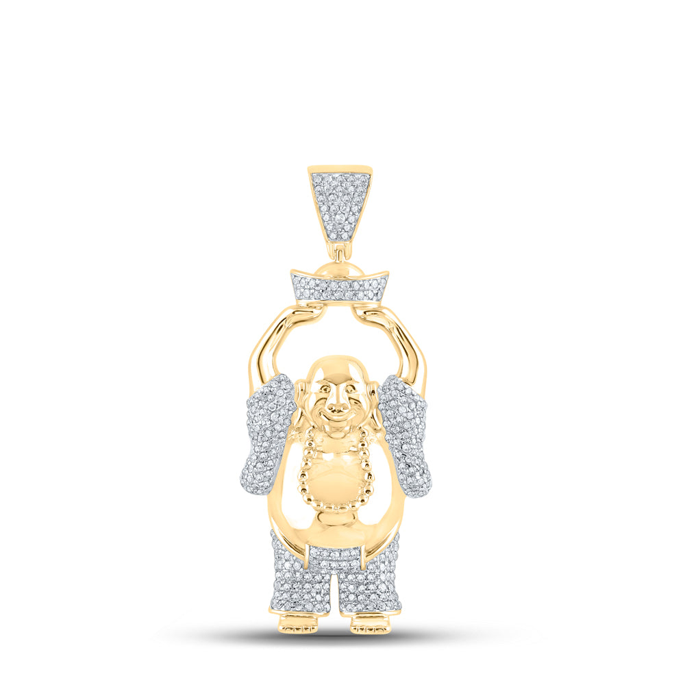 10kt Yellow Gold Men's Diamond Laughing Buddha Hotei Charm Pendant 1 ctw