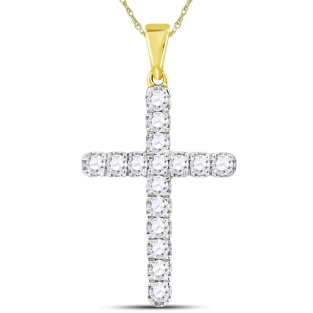 10kt Yellow Gold Men's Diamond Religious Cross Charm Pendant 1 ctw
