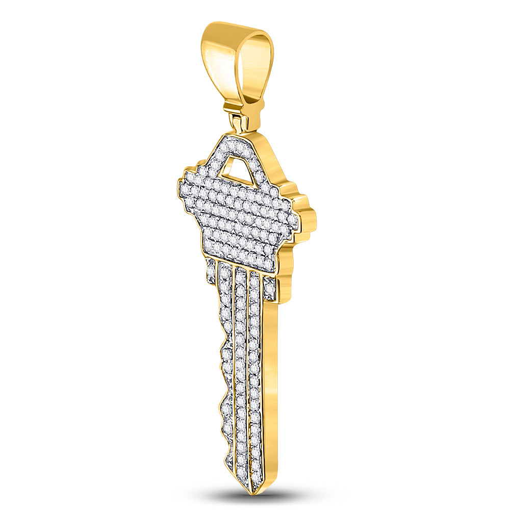 10kt Yellow Gold Men's Diamond Key Charm Fashion Pendant 5/8 ctw