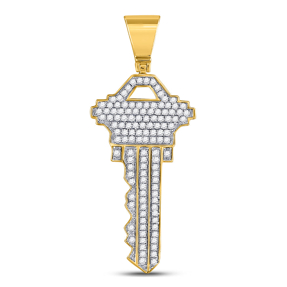 10kt Yellow Gold Men's Diamond Key Charm Fashion Pendant 5/8 ctw - view 2