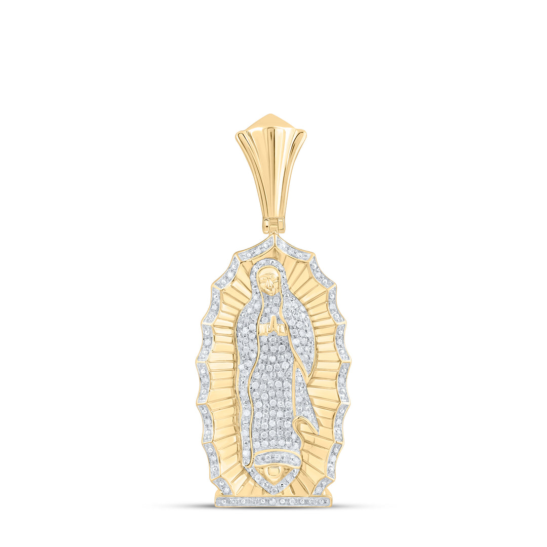 10kt Yellow Gold Men's Diamond Guadalupe Mary Charm Pendant 1 ctw