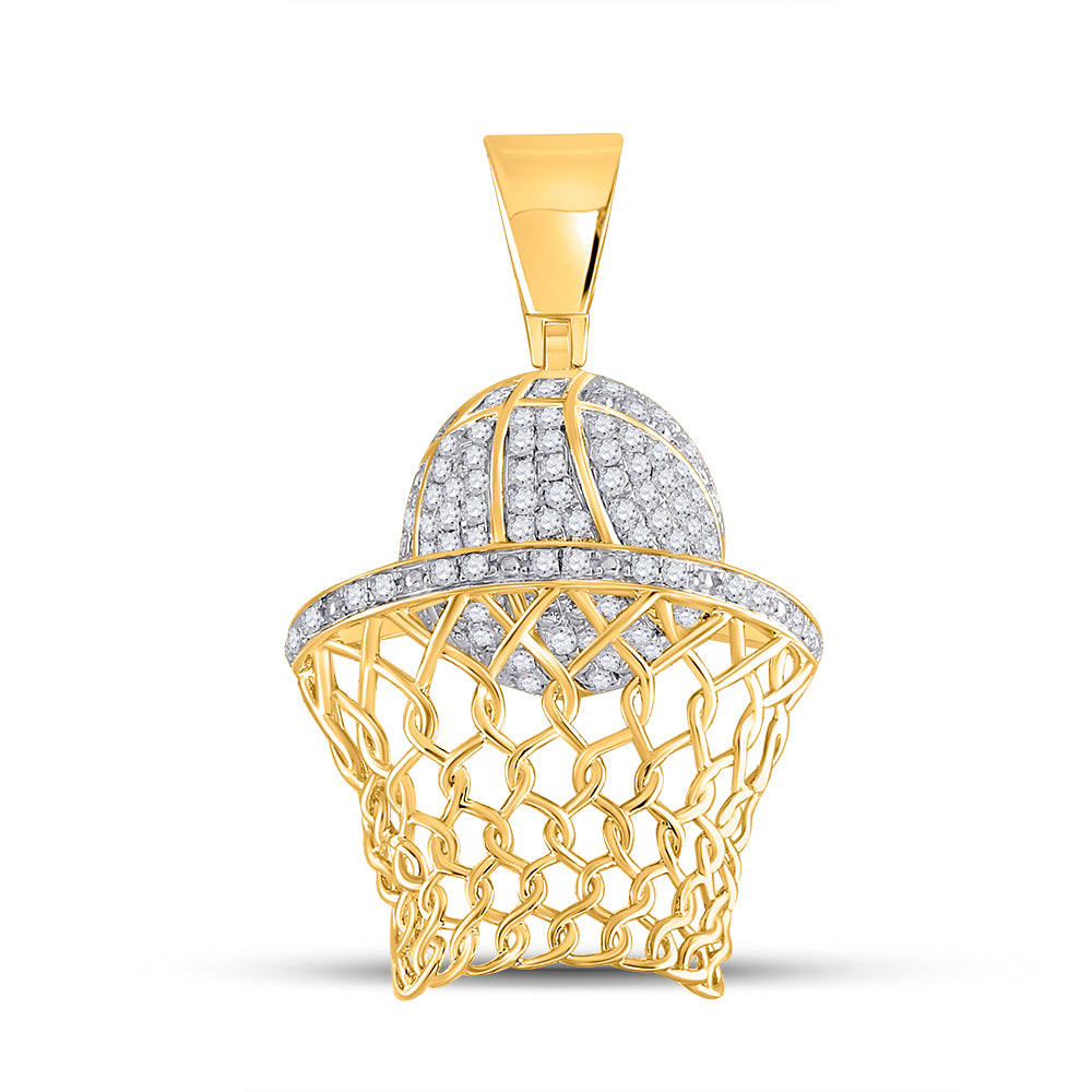 10kt Yellow Gold Men's Diamond Basketball Hoop Net Charm Pendant 3/4 ctw