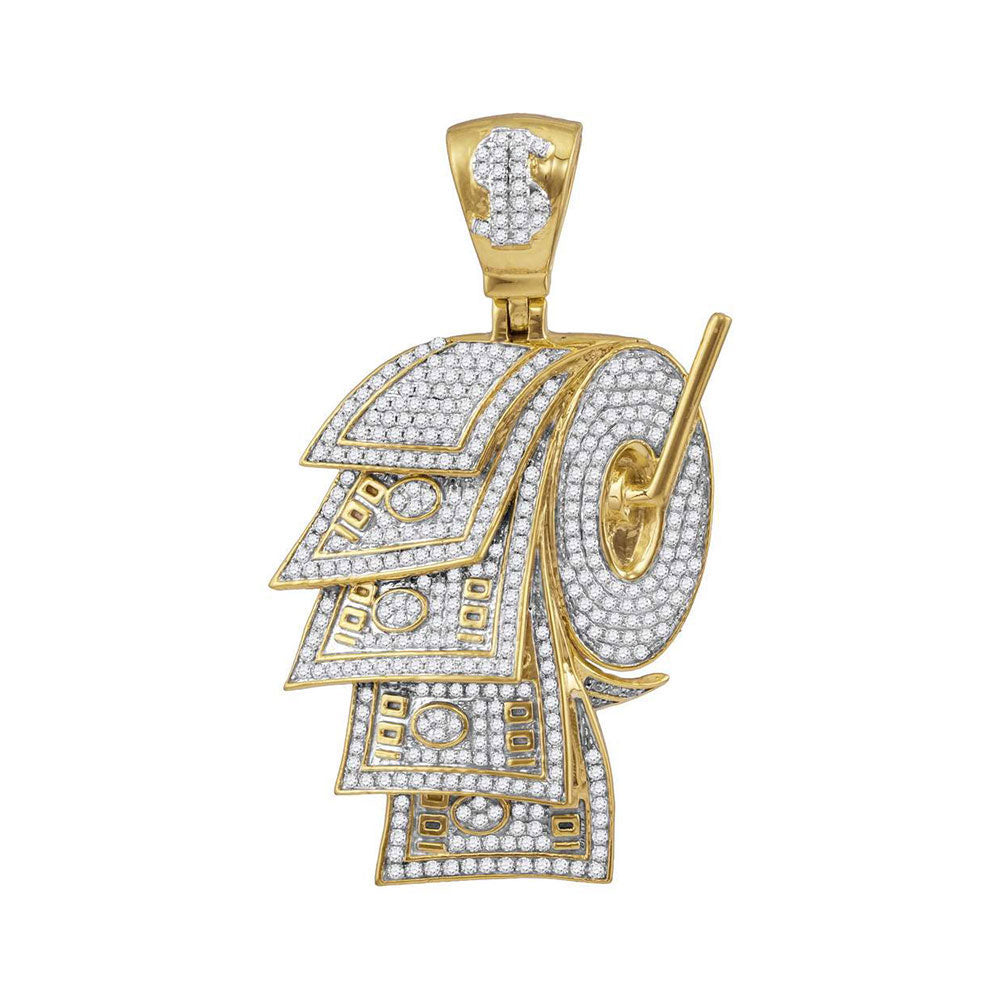 10kt Yellow Gold Men's Diamond Dollar Bill Toilet Paper Roll Charm Pendant 2-7/8 ctw