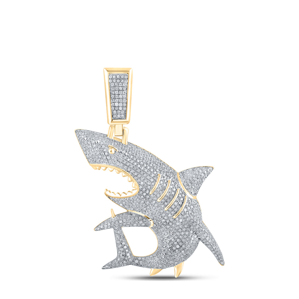 10kt Yellow Gold Men's Diamond Shark Nautical Charm Fashion Pendant 1 & 1/2 ctw