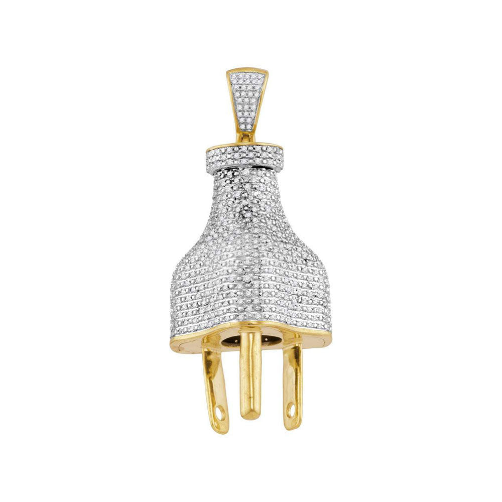 10kt Yellow Gold Men's Diamond Power Plug Charm Pendant 1 ctw