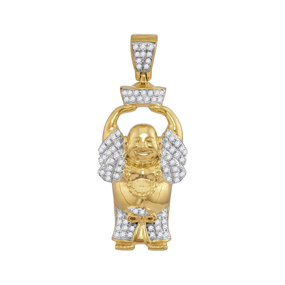 10kt Yellow Gold Men's Diamond Laughing Buddha Hotei Charm Pendant 1/3 ctw