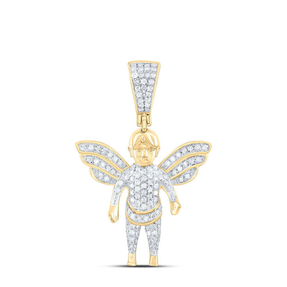 10kt Yellow Gold Men's Diamond Guardian Angel Charm Pendant 1/3 ctw