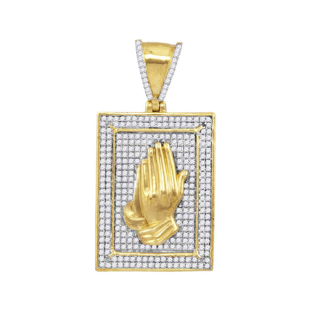 10kt Yellow Gold Men's Diamond Praying Hands Frame Charm Pendant 1/2 ctw
