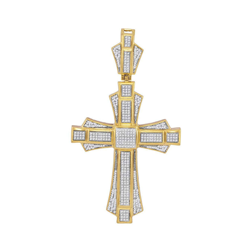 10kt Yellow Gold Men's Diamond Cross Saint John Charm Pendant 1 ctw