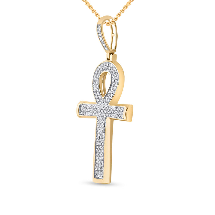 10kt Yellow Gold Men's Diamond Ankh Cross Charm Pendant 1/3 ctw - view 2