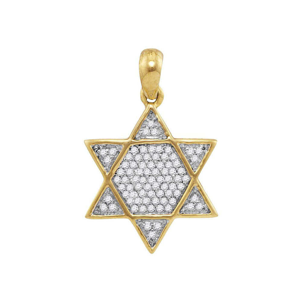 10kt Yellow Gold Men's Diamond 6-Point Star Magen David Charm Pendant 1/5 ctw