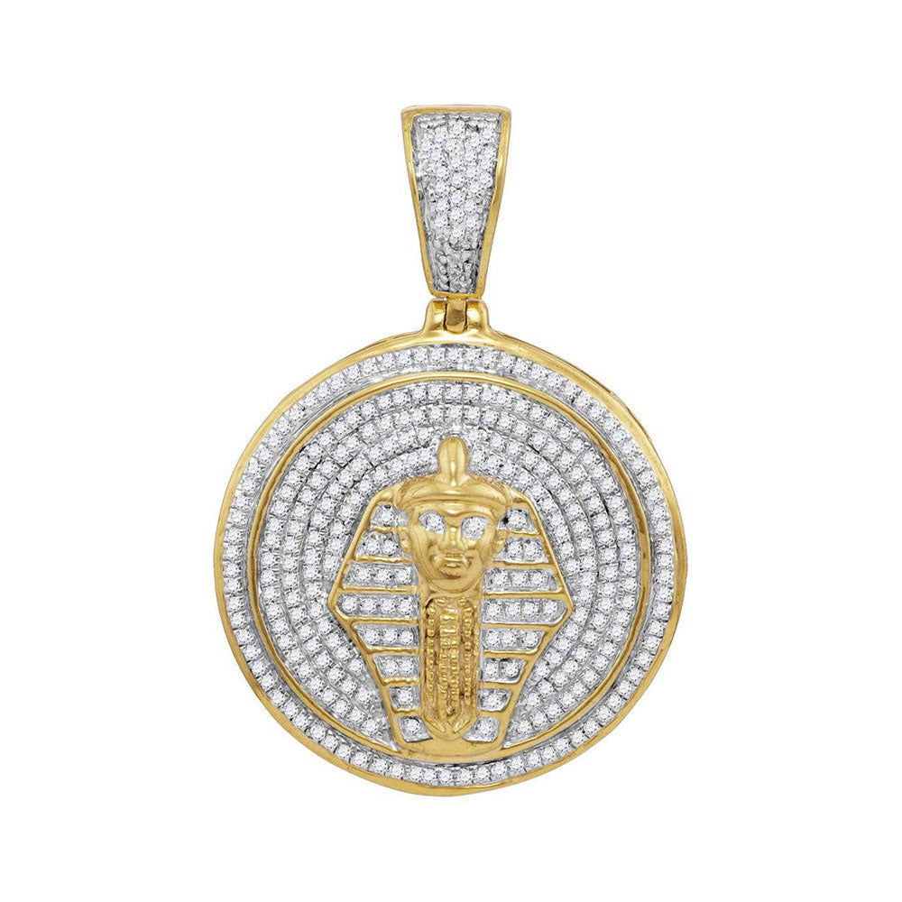 10kt Yellow Gold Men's Diamond Pharaoh Circle Medallion Charm Pendant 3/4 ctw