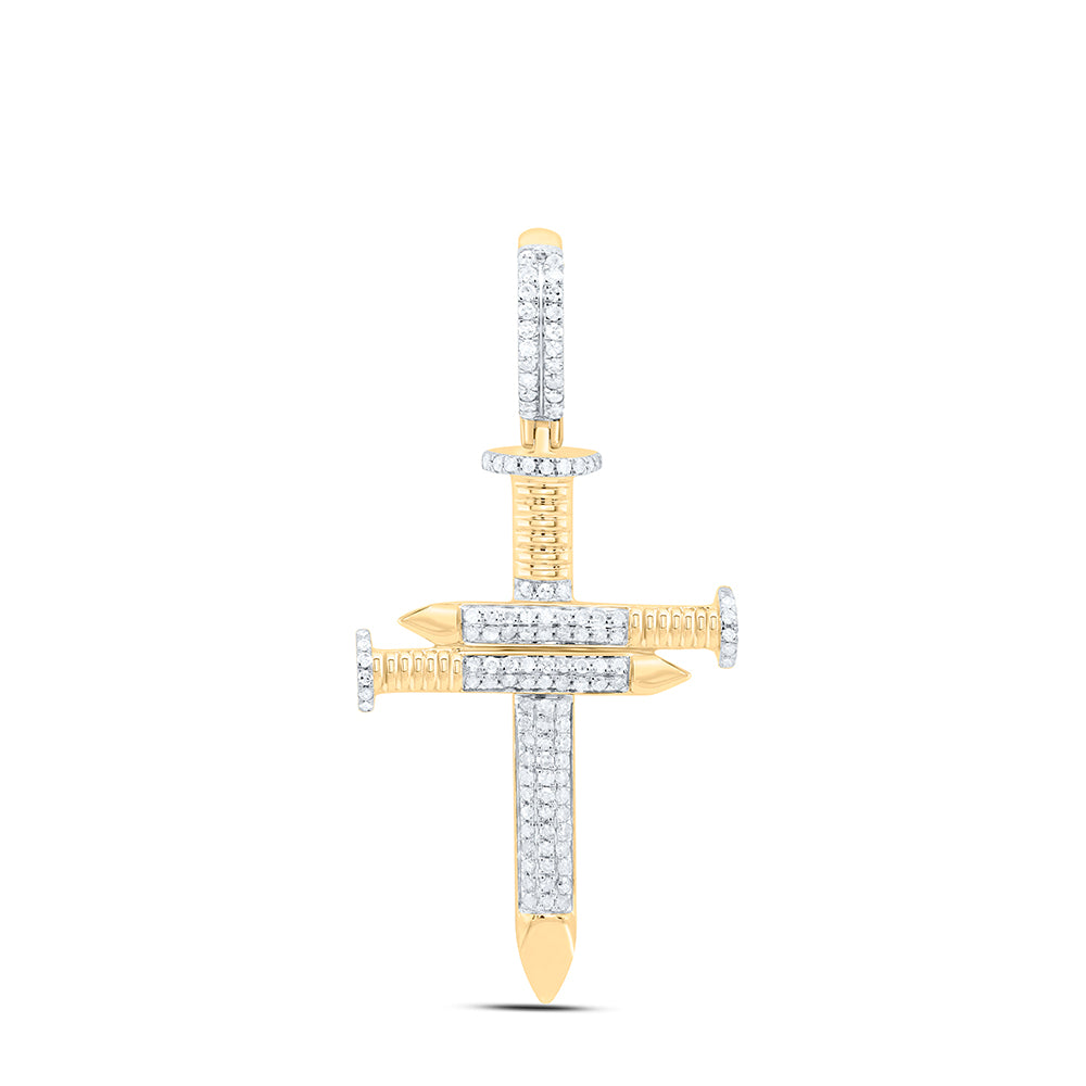 10kt Yellow Gold Men's Diamond 3 Nail Cross Charm Pendant 3/4 ctw