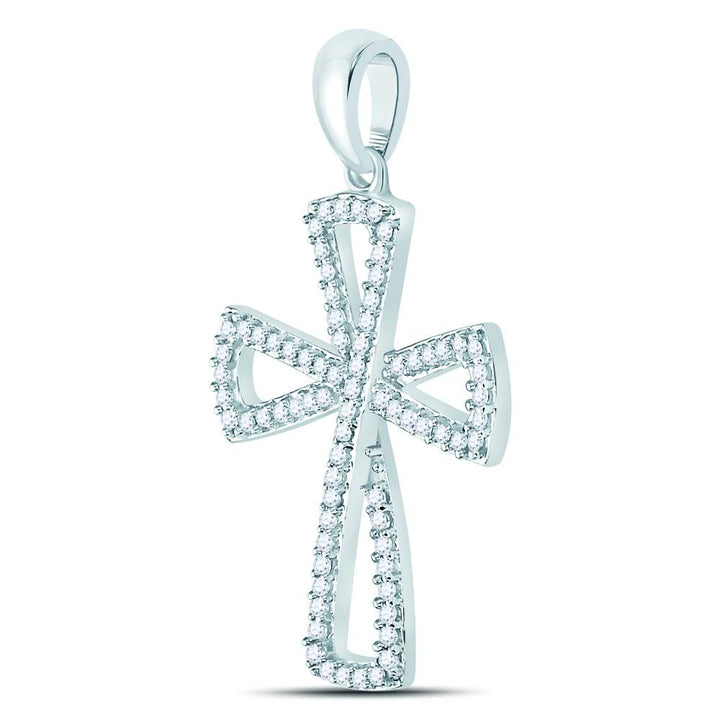 10kt White Gold Women's Diamond Flared Cross Faith Pendant 1/3 ctw