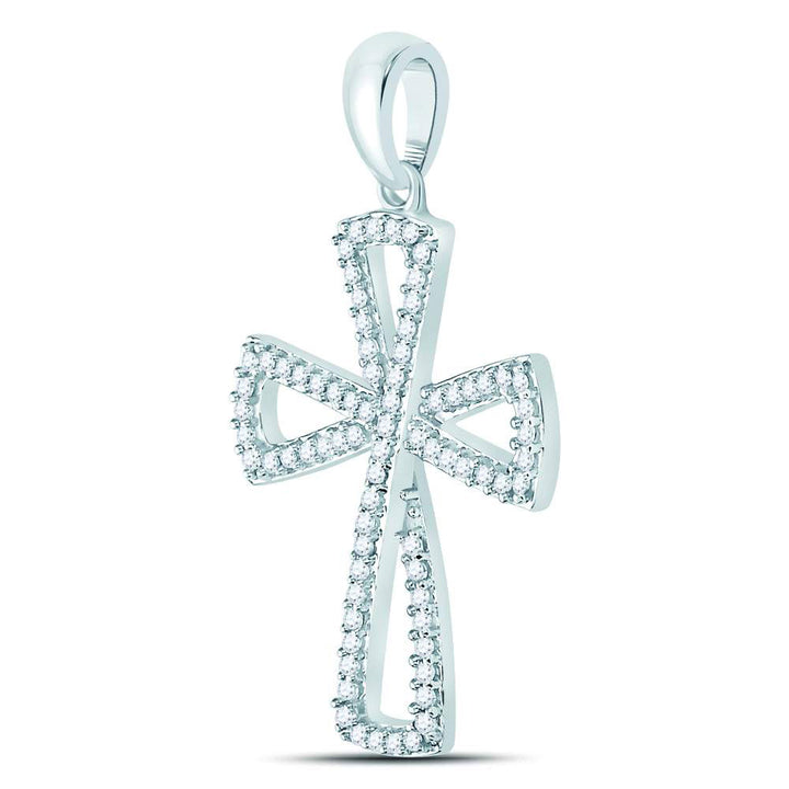 10kt White Gold Women's Diamond Flared Cross Faith Pendant 1/3 ctw - view 2