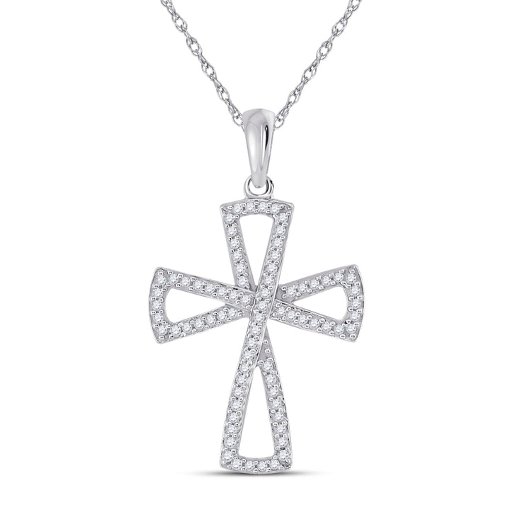 10kt White Gold Women's Diamond Flared Cross Faith Pendant 1/3 ctw - view 3