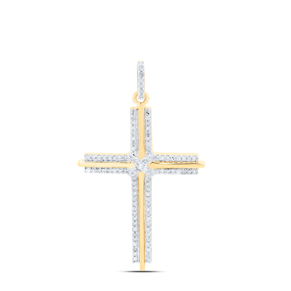 10kt Yellow Gold Men's Round Diamond Cross Charm Pendant 1/4 ctw