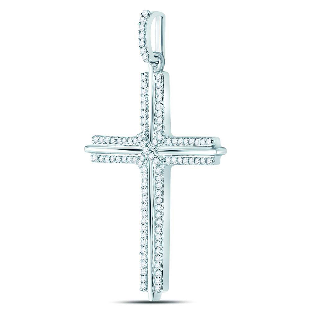 10kt White Gold Men's Diamond Roman Cross Charm Pendant 1/4 ctw