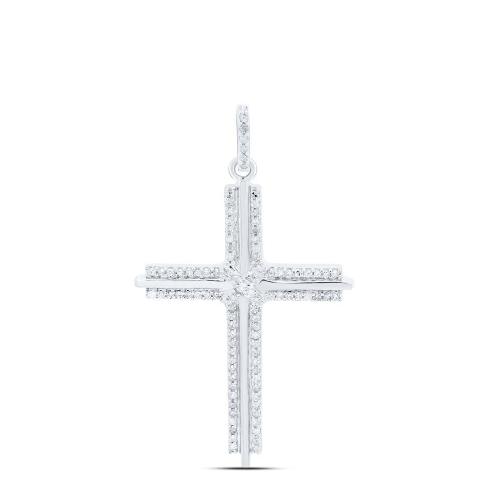 10kt White Gold Men's Diamond Roman Cross Charm Pendant 1/4 ctw - view 2