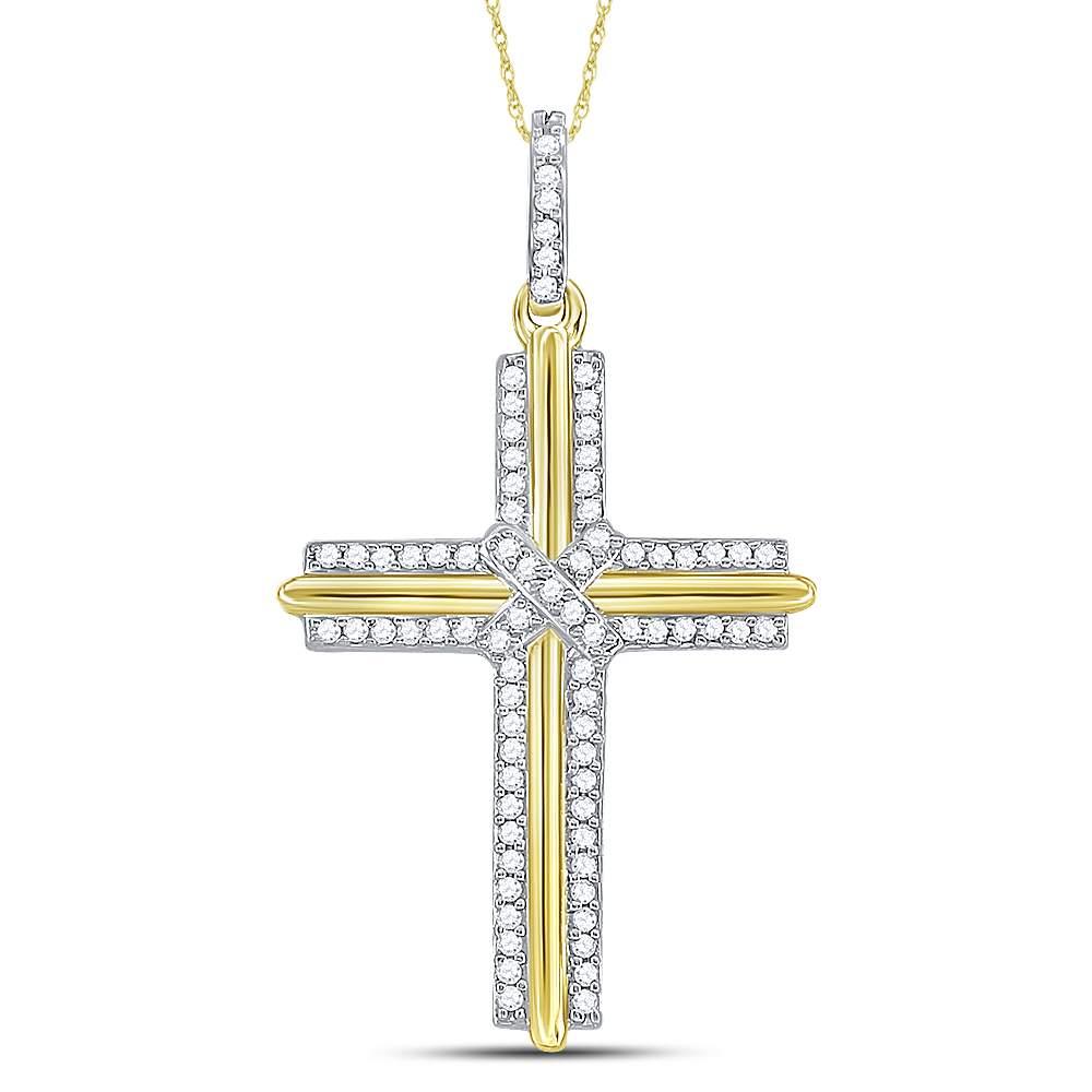 10kt Yellow Gold Men's Round Diamond Cross Charm Pendant 1/5 ctw