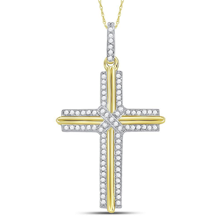 10kt Yellow Gold Men's Round Diamond Cross Charm Pendant 1/5 ctw