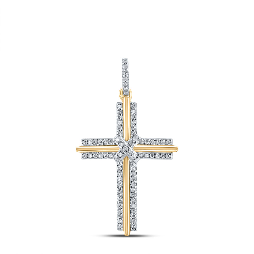 10kt Yellow Gold Men's Round Diamond Cross Charm Pendant 1/5 ctw - view 2