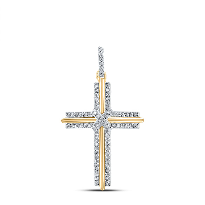 10kt Yellow Gold Men's Round Diamond Cross Charm Pendant 1/5 ctw - view 2
