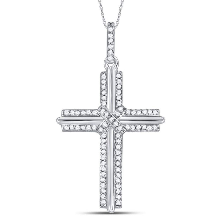 10kt White Gold Men's Round Diamond Cross Charm Pendant 1/5 ctw