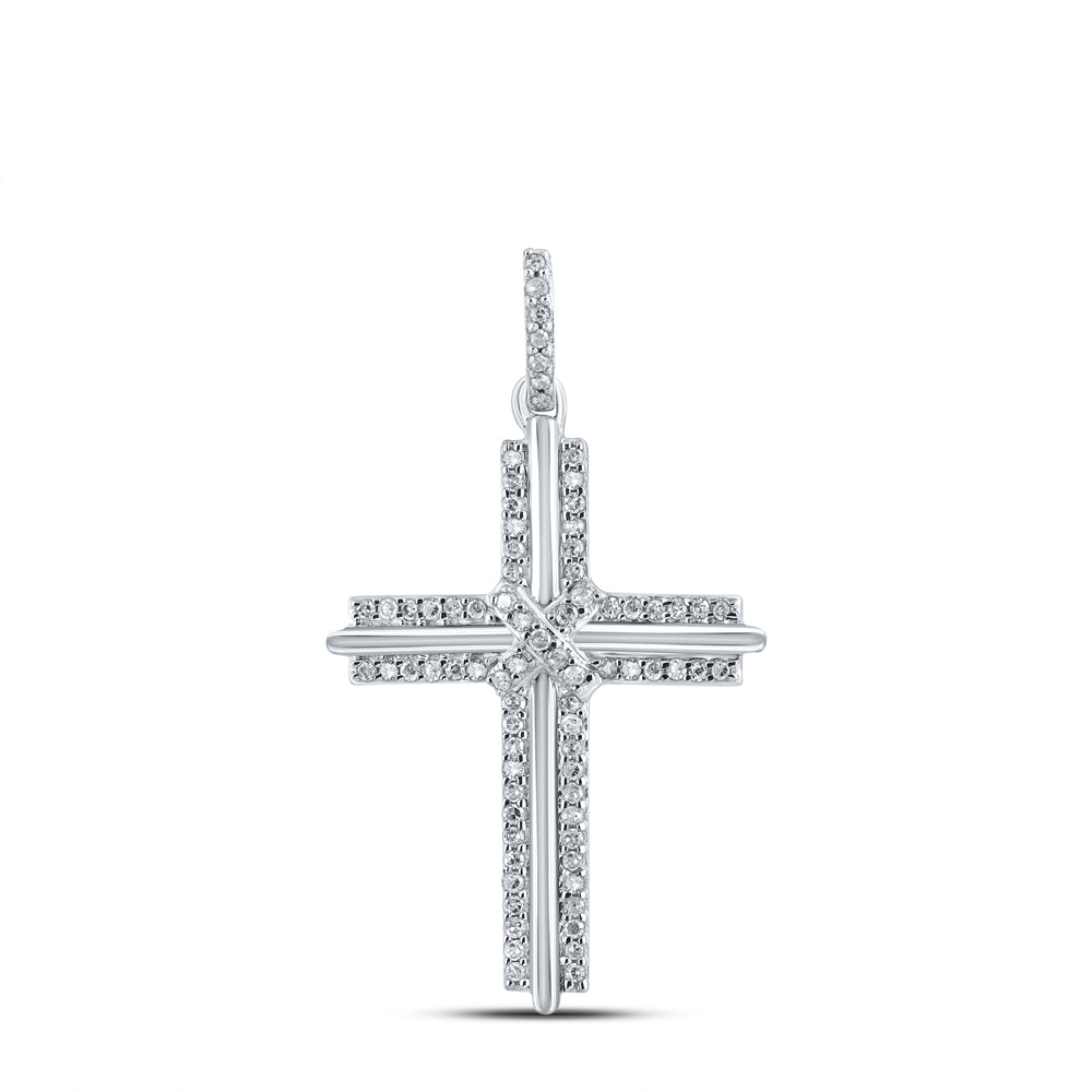 10kt White Gold Men's Round Diamond Cross Charm Pendant 1/5 ctw - view 2