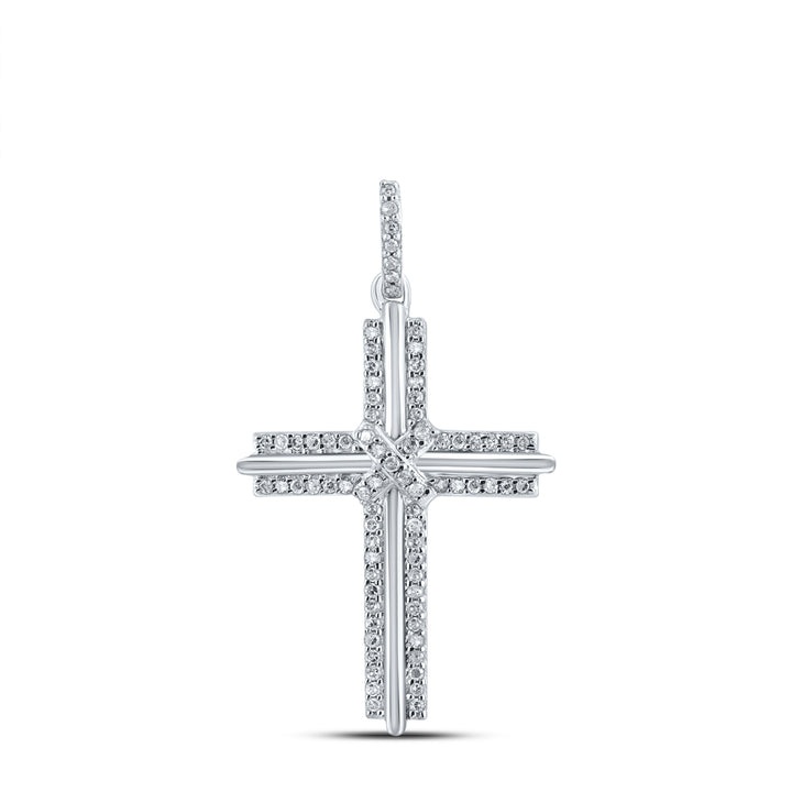 10kt White Gold Men's Round Diamond Cross Charm Pendant 1/5 ctw - view 2