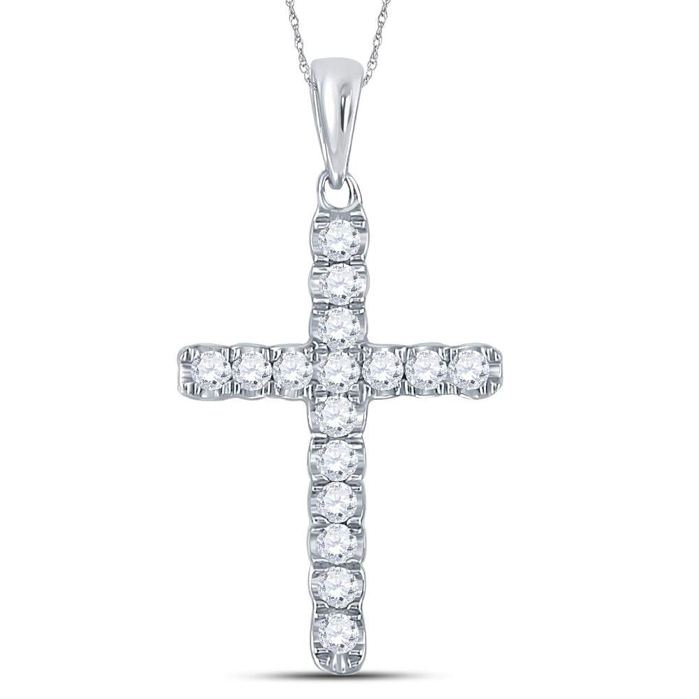 10kt White Gold Women's Diamond Religious Cross Pendant 1/4 ctw