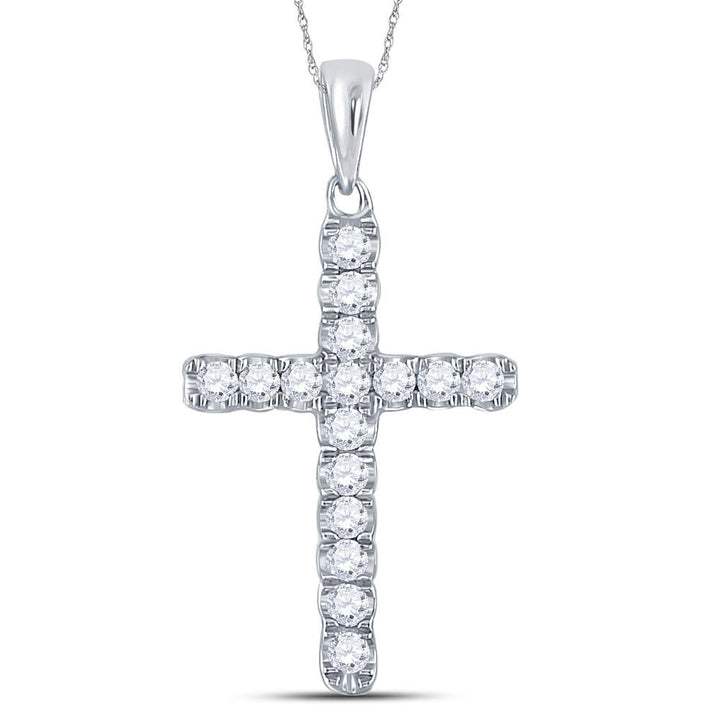 10kt White Gold Women's Diamond Religious Cross Pendant 1/4 ctw
