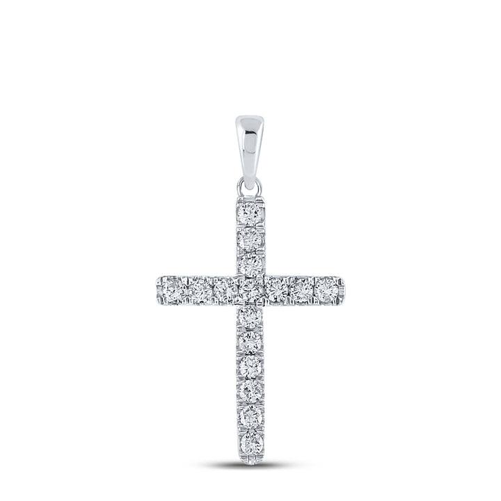 10kt White Gold Women's Diamond Religious Cross Pendant 1/4 ctw - view 2