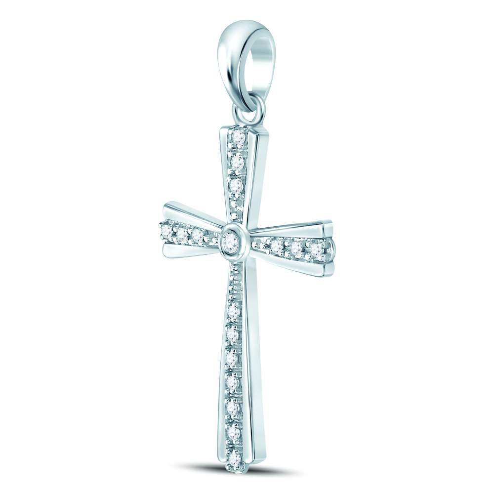 10kt White Gold Women's Diamond Religious Cross Pendant 1/10 ctw